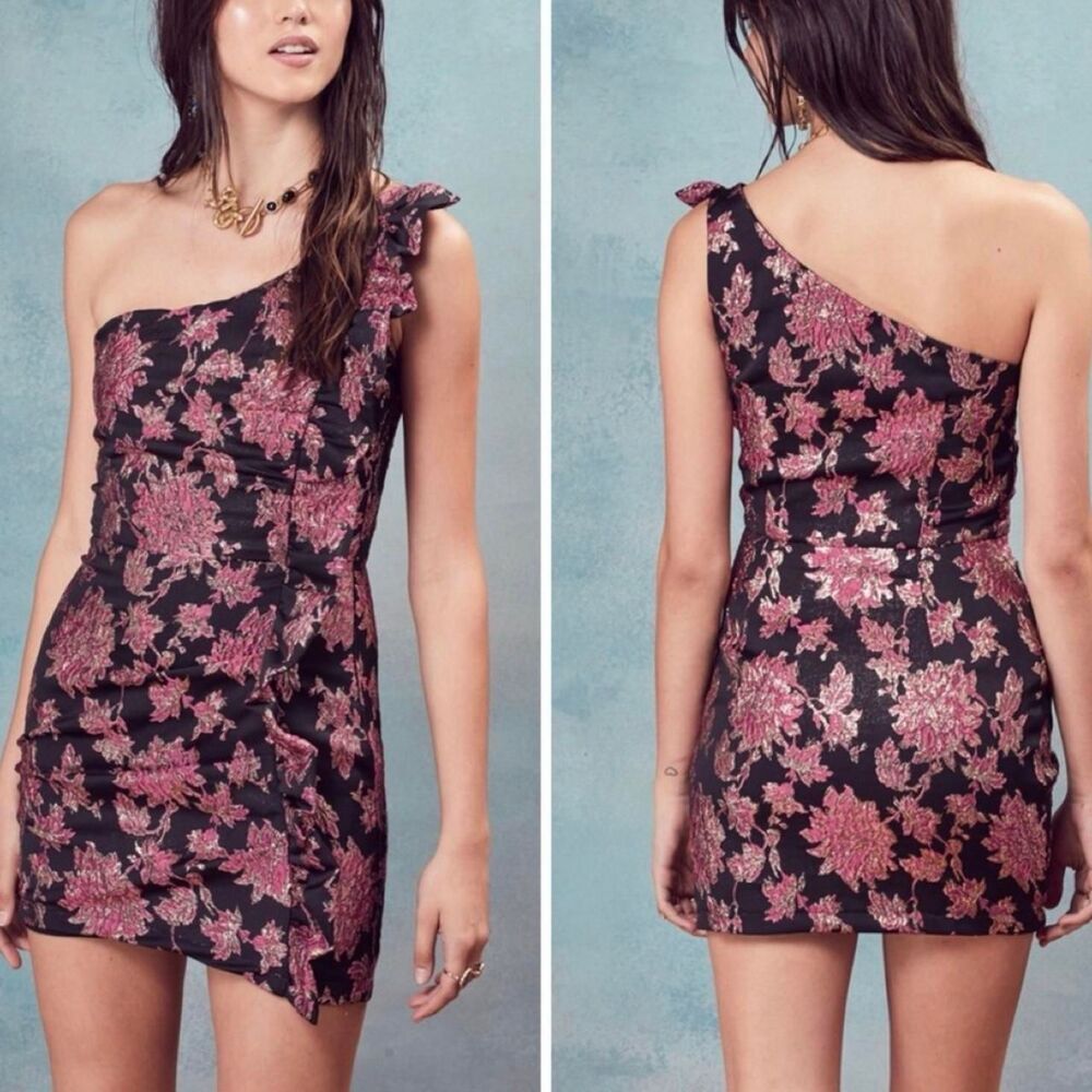 NWT For Love & Lemons Luella Metallic Jacquard Mini Dress - Size Small